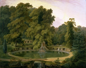 Temple, Fountain and Cave in Sezincote Park A View of the Temple, Fountain, and Cave Temple, Fountain and Cave in Sezincote Park A View of the Temple, Fountain, and Cave