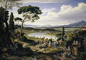 Tiber area Rome rural festival 1818 oil canvas Tiber area Rome rural festival 1818 oil canvas