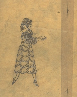 Tracing Ballet Costume Woman Ruffles 1923 Pencil Tracing Ballet Costume Woman Ruffles 1923 Pencil