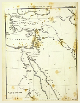 Travels in Nubia, Map, 19th century engraving, Nubia is a region along the Nile river Travels in Nubia, Map, 19th century engraving, Nubia is a region along the Nile river