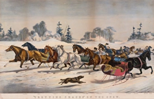 Trotting Cracks Snow 1858 Hand-colored lithograph Trotting Cracks Snow 1858 Hand-colored lithograph