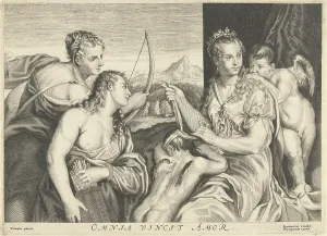Venus blindfolded Amor two nymphs wear arrows Venus blindfolded Amor two nymphs wear arrows