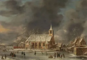 View Church Sloten Winter winter ice skaters View Church Sloten Winter winter ice skaters