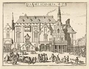 Grote Markt Gallery: View of the city hall in Haarlem, The Netherlands, print maker: Romeyn de Hooghe