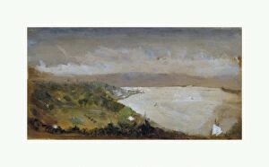 Hudson River Gallery: View Hudson River Catskills 1870s Oil paper 7 1 / 2 x 13 15 / 16
