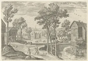 View of the main street of Laeken, Belgium, Hans Collaert (I), Hans Bol, Claes Jansz View of the main street of Laeken, Belgium, Hans Collaert (I), Hans Bol, Claes Jansz