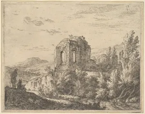 View ruins showing corner building two arched windows View ruins showing corner building two arched windows