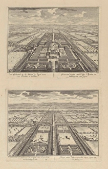 View of Slot Zeist with gardens, view toward Bunnik, on the horizon a tower at Amersfoort View of Slot Zeist with gardens, view toward Bunnik, on the horizon a tower at Amersfoort