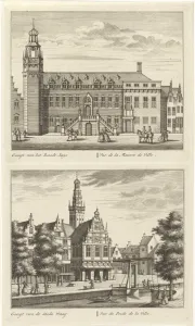 Two views in Alkmaar with the City Hall and de waag, The Netherlands, Leonard Schenk Two views in Alkmaar with the City Hall and de waag, The Netherlands, Leonard Schenk