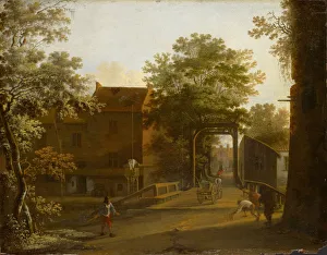Village street drawbridge oil oak wood 27 x 34.5 cm Village street drawbridge oil oak wood 27 x 34.5 cm