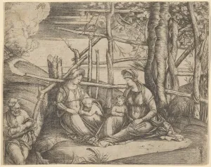 Virgin Child Saint Elizabeth John Baptist landscape Virgin Child Saint Elizabeth John Baptist landscape