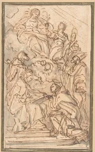 Virgin Female Attendant Appearing Four Male Saints Virgin Female Attendant Appearing Four Male Saints
