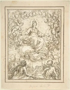 Virgin Interceding Purgatory 1601-67 Pen dark brown ink Virgin Interceding Purgatory 1601-67 Pen dark brown ink