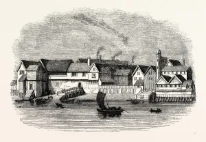 Wharf German Merchants Steel-yard Thames Street, From Hollars print 1641, London Wharf German Merchants Steel-yard Thames Street, From Hollars print 1641, London