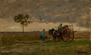 Wide landscape farm carts oil oak wood 14 x 23.1 cm Wide landscape farm carts oil oak wood 14 x 23.1 cm