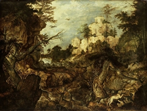 Wild boar hunt rocky landscape Right foreground Wild boar hunt rocky landscape Right foreground