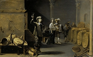 Wine Connoisseurs wine tasters wine cellar man holds Wine Connoisseurs wine tasters wine cellar man holds