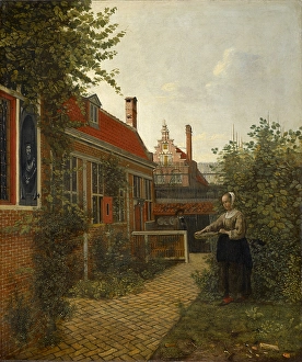 Woman Bean Basket Vegetable Garden c. 1660 oil Woman Bean Basket Vegetable Garden c. 1660 oil