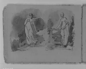 Two Woman Classical Dress Outdoors Sketchbook Two Woman Classical Dress Outdoors Sketchbook
