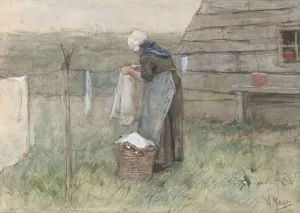 Woman clothesline hanging wash dry Anton Mauve Woman clothesline hanging wash dry Anton Mauve