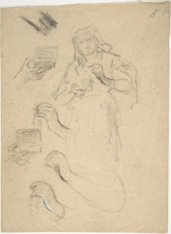 Woman holding open jewelry box recto Studies Woman holding open jewelry box recto Studies