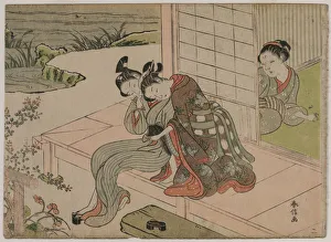 Woman Watching Young Couple Embrace Veranda late 1760s Woman Watching Young Couple Embrace Veranda late 1760s