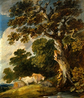 A Wooded Landscape with Cattle and Herdsman, Gainsborough Dupont, 1754-1797, British A Wooded Landscape with Cattle and Herdsman, Gainsborough Dupont, 1754-1797, British