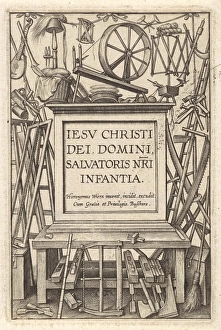 Workbench with tools, Hieronymus Wierix, 1563 - before 1619 Workbench with tools, Hieronymus Wierix, 1563 - before 1619