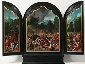Worship Golden Calf Triptych Adoration center panel Worship Golden Calf Triptych Adoration center panel