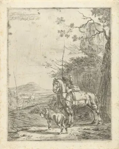 Young man horse dog young man next classical vase Young man horse dog young man next classical vase