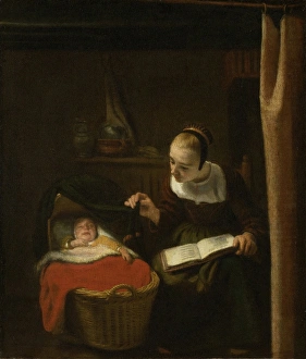 Young Woman at a Cradle, Nicolaes Maes, 1652 - 1662 Young Woman at a Cradle, Nicolaes Maes, 1652 - 1662