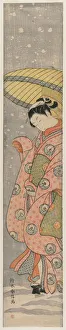 Young Woman Standing Under Umbrella Snow 1767-1768 Young Woman Standing Under Umbrella Snow 1767-1768