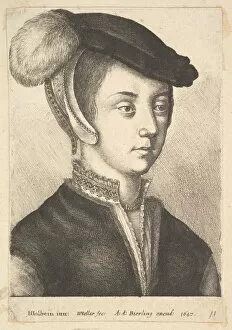 Hans Holbein the Younger Gallery: Young woman wearing feathered cap 1647 Etching