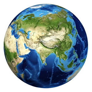 3D rendering of planet Earth with clouds, centered on Asia 3D rendering of planet Earth with clouds, centered on Asia