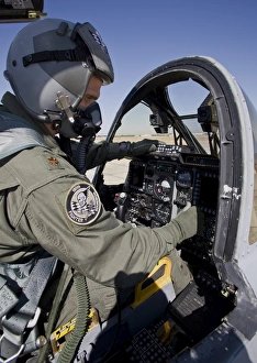 An A-10C Thunderbird pilot goes through his preflight checks An A-10C Thunderbird pilot goes through his preflight checks