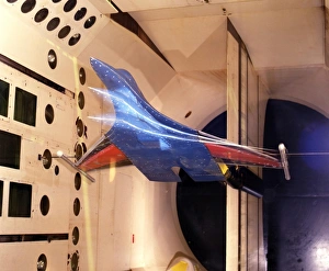 The Active Flexible Wing model undergoing tests in a wind tunnel The Active Flexible Wing model undergoing tests in a wind tunnel