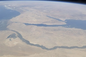 Aerial view of the Egypt and the Sinai Peninsula along with part of the Mediterranean Sea Aerial view of the Egypt and the Sinai Peninsula along with part of the Mediterranean Sea