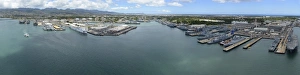 Aerial view of military ships moored at Joint Base Pearl Harbor-Hickam, Hawaii Aerial view of military ships moored at Joint Base Pearl Harbor-Hickam, Hawaii