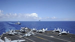 Aircraft arranged on the flight deck of aircraft carrier USS Nimitz Aircraft arranged on the flight deck of aircraft carrier USS Nimitz