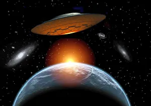 Flying Saucers Gallery: An alien flying saucer visiting the Earth