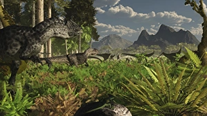 Allosaurus and Diplodocus dinosaurs roam western North America Allosaurus and Diplodocus dinosaurs roam western North America