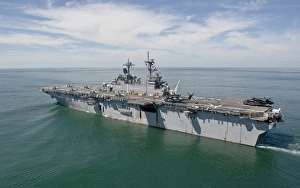 The amphibious assault ship USS Wasp transits the Atlantic Ocean The amphibious assault ship USS Wasp transits the Atlantic Ocean