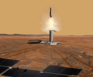 Artists concept of an ascent vehicle leaving Mars Artists concept of an ascent vehicle leaving Mars