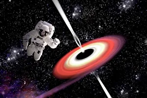 Science Fiction Gallery: Artists concept of an astronaut falling towards a black hole in outer space