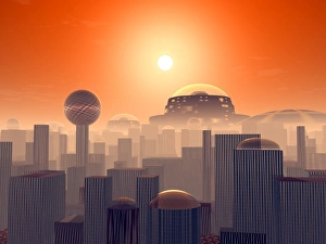 Artist's concept of an Earth buried by layers of cities built by generations of our Artist's concept of an Earth buried by layers of cities built by generations of our