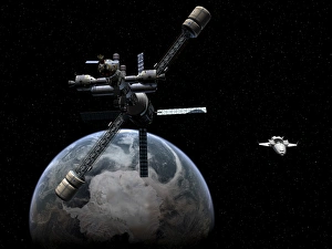Artists concept of a lunar cycler approaching Earth Artists concept of a lunar cycler approaching Earth