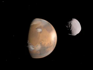 Valles Marineris Gallery: Artists concept of Mars and its moon, Dione
