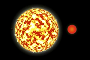 Artists depiction of a binary star system with a close orbiting planet Artists depiction of a binary star system with a close orbiting planet