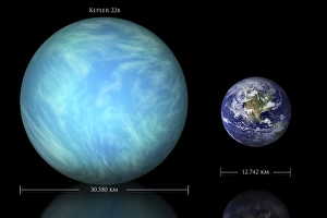 Artists depiction of the difference in size between Earth and Kepler 22b Artists depiction of the difference in size between Earth and Kepler 22b