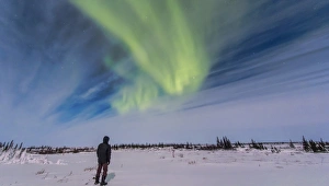 Aurora borealis under bright moonlight in Churchill, Manitoba, Canada Aurora borealis under bright moonlight in Churchill, Manitoba, Canada